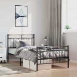 VidaXL Cadru pat metalic cu tăblii de cap/picioare, negru, 100x190 cm