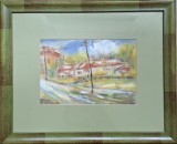 Pictura (Tablou) - Peisaj de toamna, semnat. Acuarela si tus pe hartie. Anul 1999 / 2000