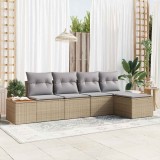 VidaXL Set de canapele pentru grădină cu pernă 5 pcs Bej Rattan poli 3348066