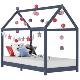 Cadru Pat Copii VidaXL Gri 90x200 cm, Lemn Masiv Pin, Tip Casuta