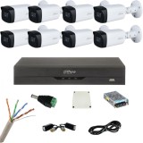 Kit de supraveghere cu 8 camere Dahua de 5 Megapixeli, IR 80m, Starlight, DVR de 8 canale 8MP, Accesorii SafetyGuard Surveillance