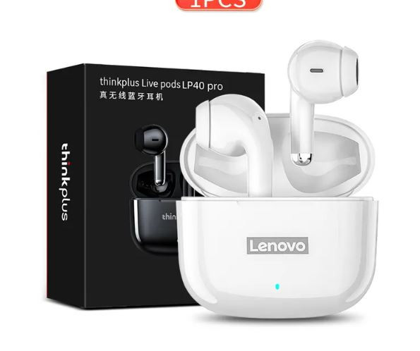 Casti Lenovo wireless, Bluetooth, LP40 PRO , Rezistente la apa, Albe