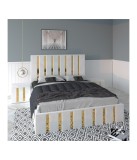 Pat Tapitat Mexic Alb + Saltea 20cm Grosime + Noptiere Tapitate 160x200cm