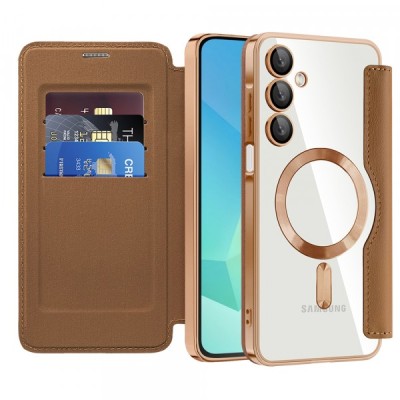 Husa MagSafe pentru Samsung Galaxy A16 5G A166 / A16 4G A165, Techsuit, SmartMag Book, Maro foto