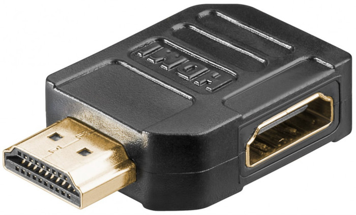 Adaptor HDMI mama-tata la 270 grade 4K Ultra HD 2160p 60Hz placat cu aur negru Goobay 51725