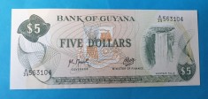 5 Dollars nedatata anii 1970 Bancnota veche Africa Guyana - SUPERBA foto