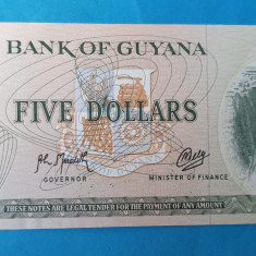 5 Dollars nedatata anii 1970 Bancnota veche Africa Guyana - SUPERBA