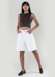 Blugi scurti albi wide leg P617-10C M7