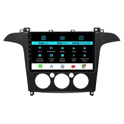 Navigatie Dedicata Ford S-Max (2006 - 2015) 9Inch, 8Gb Ram, 256Gb Stocare, Carplay, Clima manuala foto