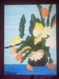 TABLOU PE PANZA CU SASIU NOU 30X40 CM GHIVECI CU FLORI PRET DOAR 10 LEI
