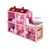 Casa de papusi din plastic complet utilata si mobilata, cu papusa, multicolor