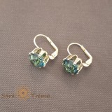 Cercei Verde Imperial cu cristale zirconia, placati cu aur