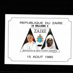Zair 1986-Papa Ioan Paul II,Beantificat,1985,colita nedantelata ,MNH