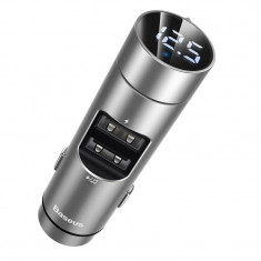 Incarcator auto Baseus Energy, MP3 Wireless, Dual USB, Fast Charge, Silver foto