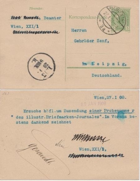 Austria 1908 Postcard Stationery Card Vienna to Leipzig D.391