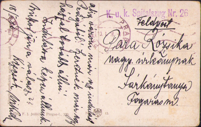 HST CP134 Carte poștală austro-ungară 1918 Spitalzug 26 Șinca Făgăraș