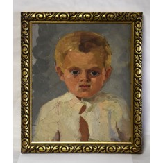 Portret de copil / baiat - nesemnat - ulei/carton