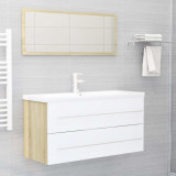 vidaXL Set mobilier baie, 2 piese, alb și stejar Sonoma, PAL