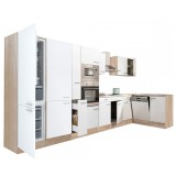 Mobilier bucatarie de colt modular Leziter Yorki 430, cu frigider jos, stejar Sonoma, 430 cm latime totala, fara blat lucru