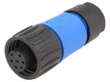 Conector circular Amphenol, mufă pe cablu, 7 pini, IP67, albastru