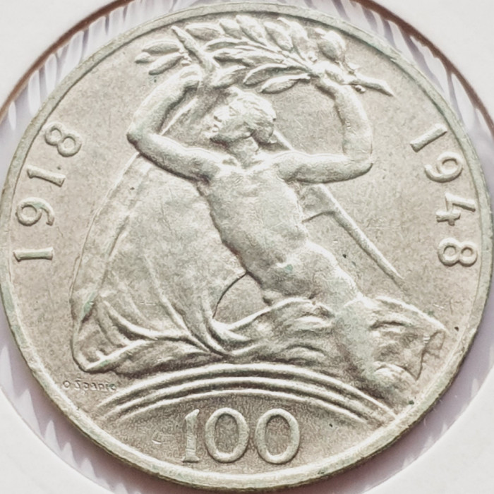 567 Cehoslovacia 100 Korun 1948 Independence km 27 argint