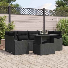 vidaXL Set de canapele pentru grădină cu pernă 7 pcs Negru Rattan poli 3357136