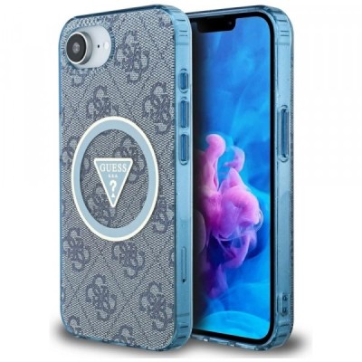 Husa MagSafe pentru Apple iPhone 16e, Guess, IML Glitter 4G Circle Triangle, Albastra foto