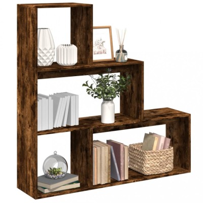 Bibliotecă/separator 3 nivel stejar fumuriu 123x29x123 cm lemn foto