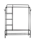 Cuier cu rafturi din metal negru, cuier dublu pentru haine si incaltaminte 160 x 160 cm