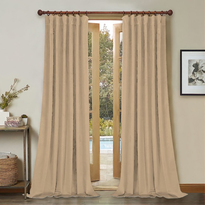 Set draperii din catifea cu rejansa din bumbac tip fagure, Madison, 200x250 cm, densitate 700 g/ml, Amber Gold, 2 buc