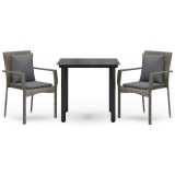 Set mobilier de gradina cu perne, 3 piese, negru/gri, poliratan