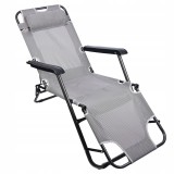 Sezlong pliabil gri cu tetiera, reglabil in 3 pozitii, 153x60 cm