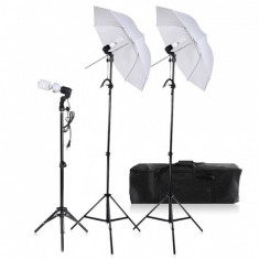 Kit studio foto,lumini,2 umbrele,2 trepiezi 200,1 mini trepied,3 x becuri foto + geanta transport