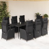 VidaXL Set mobilier de grădină cu perne, 9 piese, negru, poliratan