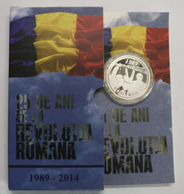 MONETARIA STATULUI . MEDALIE 2014 - 25 DE ANI DE LA REVOLUTIA ROMANA . ARGINT . foto