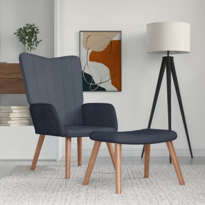 vidaXL Scaun de relaxare cu taburet, gri &amp;icirc;nchis, catifea foto