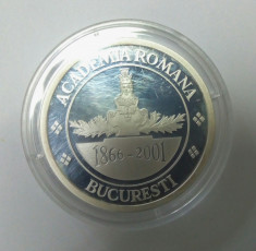 SV * Romania BNR * MEDALIA 135 ANI ACADEMIA ROMANA * 1866 - 2001 * ARGINT * RARA foto