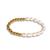 Cumpara ieftin Bratara elastica inox placat cu aur si perle