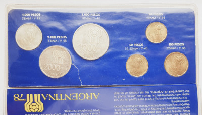 M01 Argentina set monetarie 6 monede 1978 1000 2000 3000 Pesos 50g argint foto