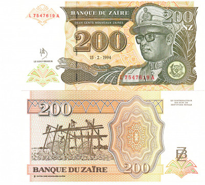 Zair 200 Noveaux Zaires 1994 P-61 UNC foto