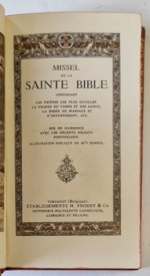 MISSEL DE LA SAINTE BIBLE , illustrations biblique de Mlle. SONREL , 1932 , LEGATURA DE ARTA , INTEGRAL PIELE foto