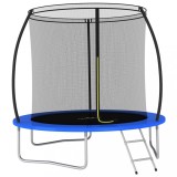 Trambulina vidaXL 244cm cu Plasa Siguranta, Scara si Copertina, Max 100kg, Negru/Gri/Albastru, Rotunda, Copii, Gradina