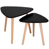 Set 2 mese de cafea, ovale, 54x45 cm si 41x40 cm, Blat MDF, Picioare lemn, Negru Household NewTrend