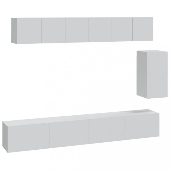 Set dulap TV, 6 piese, alb, lemn prelucrat