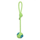 Jucărie C&acirc;ini, Fr&acirc;nghie cu Minge Tricotată, Lungime 40 cm, Culoare Albastru și Verde, Oem