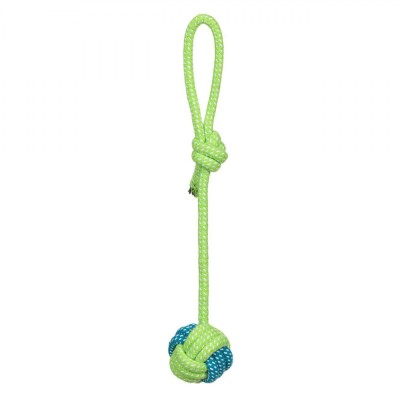 Jucărie C&amp;acirc;ini, Fr&amp;acirc;nghie cu Minge Tricotată, Lungime 40 cm, Culoare Albastru și Verde foto