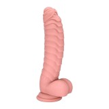 Dildo Ribbed cu Ventuza, Silicon Lichid, Natural, 22.5 cm, Mokko Toys