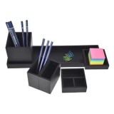 Organizator de birou din lemn, 5 compartimente detașabile, 37,5x10,5x10,5 cm, negru, CMCLASS