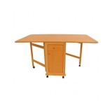 Masa plianta cu spatiu depozitare, usa si sertar, Pal Melaminat, structura lemn masiv, cu role, 8 persoane, 160x96x80 cm, fag