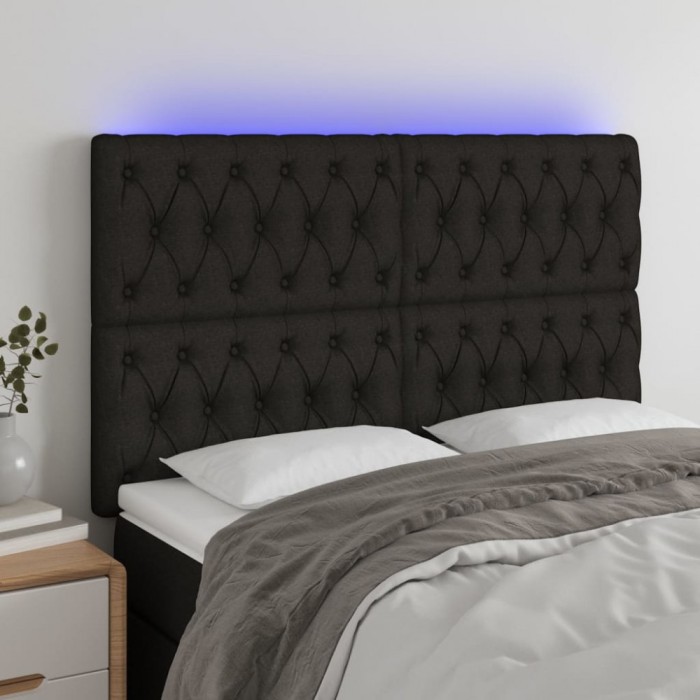vidaXL Tăblie de pat cu LED, negru, 160x7x118/128 cm, textil